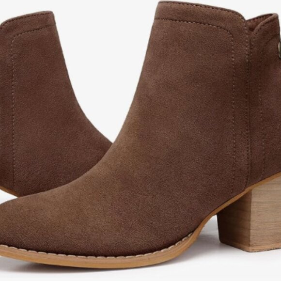 Women’s Faux Suede Ankle Boots, Chunky Low Heel Almond Toe Booties - Picture 4 of 4